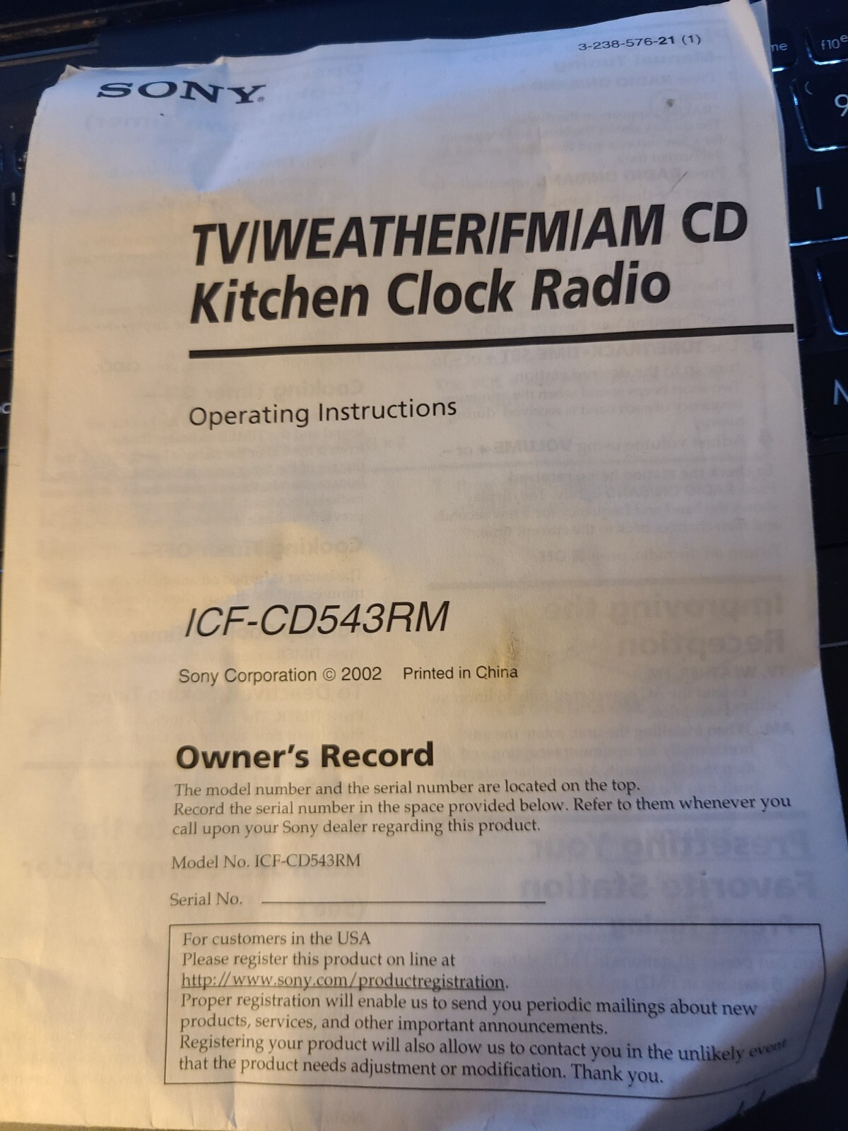 Sony TV/WEATHER/FM/AM/CD Kitchen Clock Radio model ICFCD5443RM Under