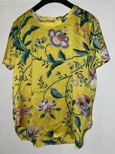 Loft Top Yellow Floral L Women’s Whimsical Bright Casual EUC