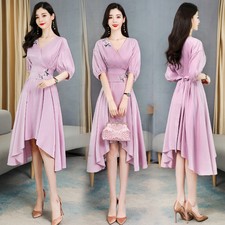 Women's V Neck Casual Sexy Dress Chiffon Floral Printed Short sleeve Summer Chic