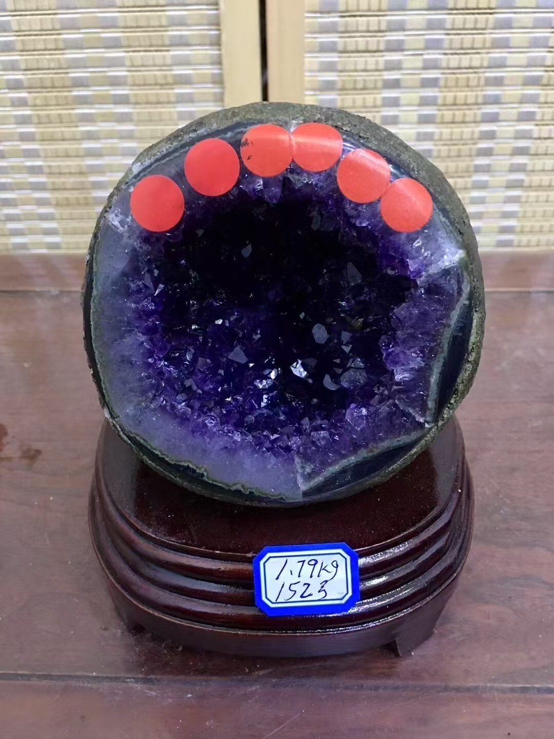 3.93LB Natural Uruguay Amethyst Geode Quartz Crystal Cluster Decor Healing+Stand