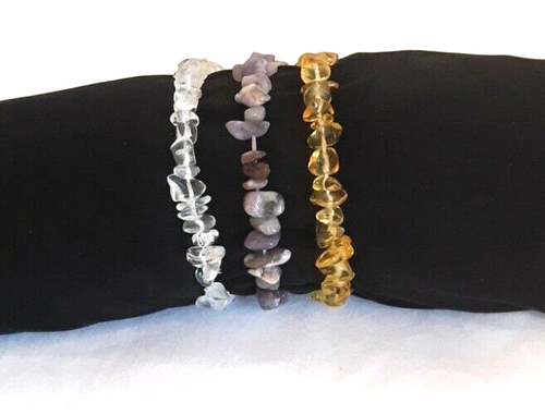 Natural Gems Stretch Bracelet Set (3)  for Men/Women One Size Multicolored  - Afbeelding 1 van 3