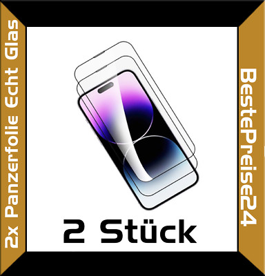Schutzglas Panzerfolie für iPhone 15 14 13 Plus Pro Max 2 Stück