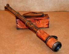 Antique brass vintage telescope spyglass 16" dollond london 1920 w/ leather box