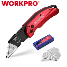 WORKPRO Folding Utility Knife Heavy Duty Metal Axis Lock Box Cutter 10 SK5 Blade