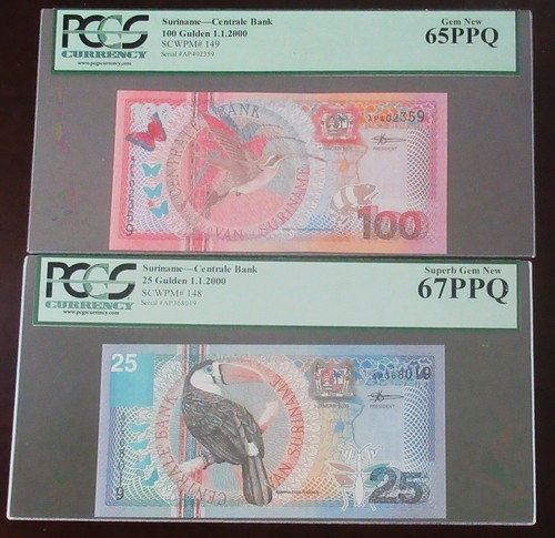 Suriname Muntbiljet 1985, 2000 7 Banknotes PCGS 65.66.67 PPQ - Picture 4 of 9