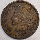 1907 Indian Head Cent Choice Extremely Fine XF+ Coin #13343
