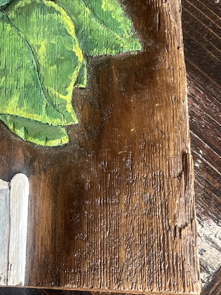 Plant Flowers Hand Carved And Painted Art Signed Charming Shelf Sitter 8.5” - Image 4 of 4