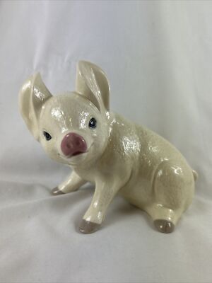 古生地 豚の置物 アンティーク ビンテージ vintage pig 刺し子 Sitting Pig Figurine 6.5”H x 7”L Hand Painted Textured Ceramic