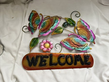 Metal Butterflies Welcome Sign Wall Hanging Outdoor Decorations for Patio Doors