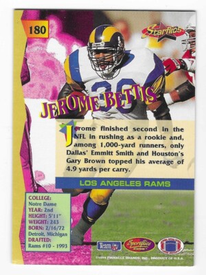 JEROME BETTIS 1994 Sportflics Football # 180 Los Angeles Rams HOF