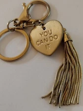 You C an Do It Gold Toned Heart Tassel Clip Keychain Accessory