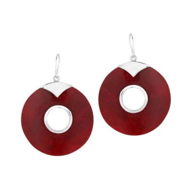 Handmade Sponge CORAL Doughnut Circle Earrings in 925 Sterling Silver - 4 cm - Image 1 of 4