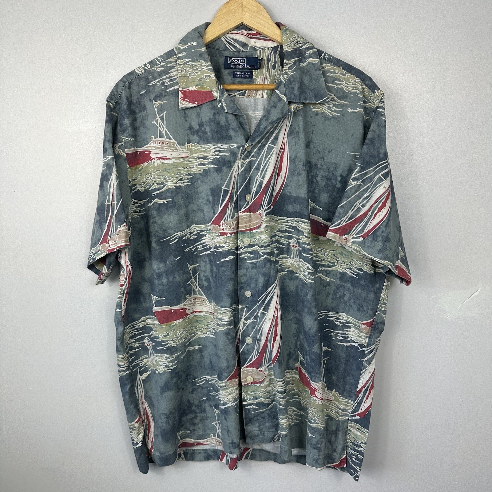 Polo Ralph Lauren Shirt, Sailing Yachting AOP, Vintage Camp Rare, Mens Large