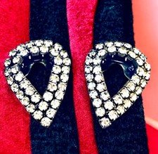 Vintage Shoe Clips Silver Tone Rhinestones Heart Shape Dress Scarf Fur