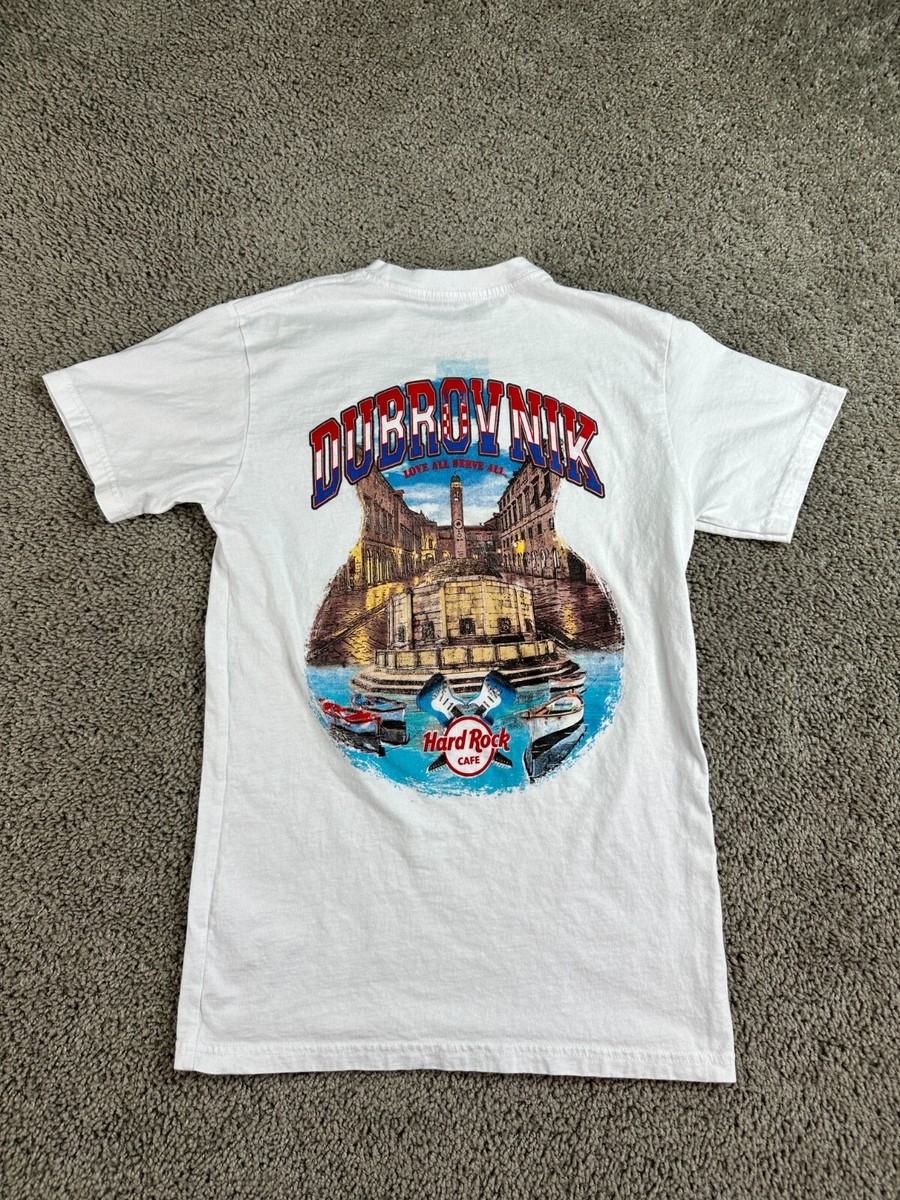 Hard Rock Cafe Shirt Mens Small White Blue Dubrovnik Croatia Short