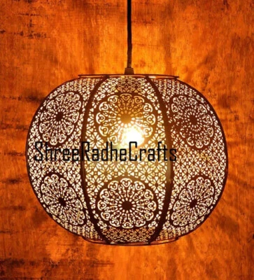 Moroccan Hanging Pendant Lamp, Antique Ceiling Fixture Round Home Decor Lamps