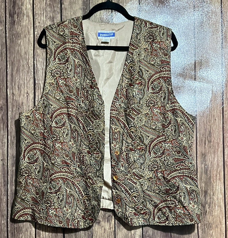 Vintage Pendleton Plus Rayon Brown/Red Piasley Ve… - image 1