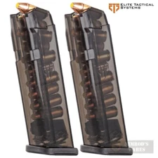 TWO ETS Glock 17-19 19x 26 34 45 Gen 1-5 9mm 10-Round MAGS Carbon Smoke