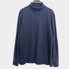Criquet 1/4 Zip Pullover Sweater Sweatshirt Cotton Long Sleeve Navy Blue Mens L