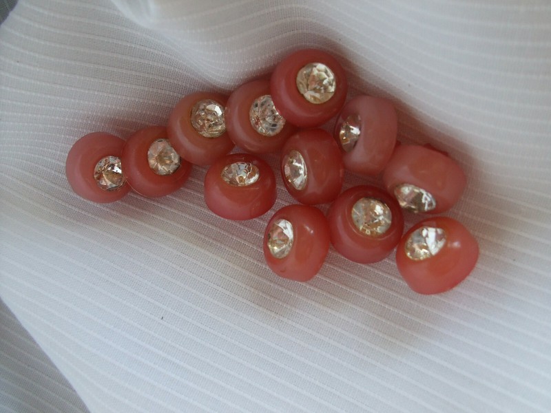 Vintage 12 Pink Silver Rhinestone 1/2" shank buttons,mid- century 