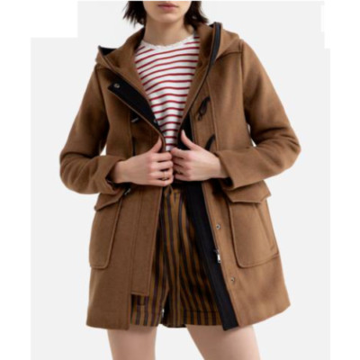 EKYOG Wool/Cashmere Duffle Coat Size 10 Hooded Camel Toggle RRP £310