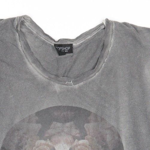 Topshop Women's Grey Skull T-Shirt Size 8 - Picture 7 of 12