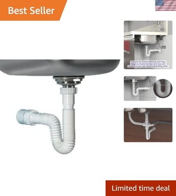 39 Inch Flexible P-Trap for Kitchen Sinks - Easy Tool-Free Installation in White