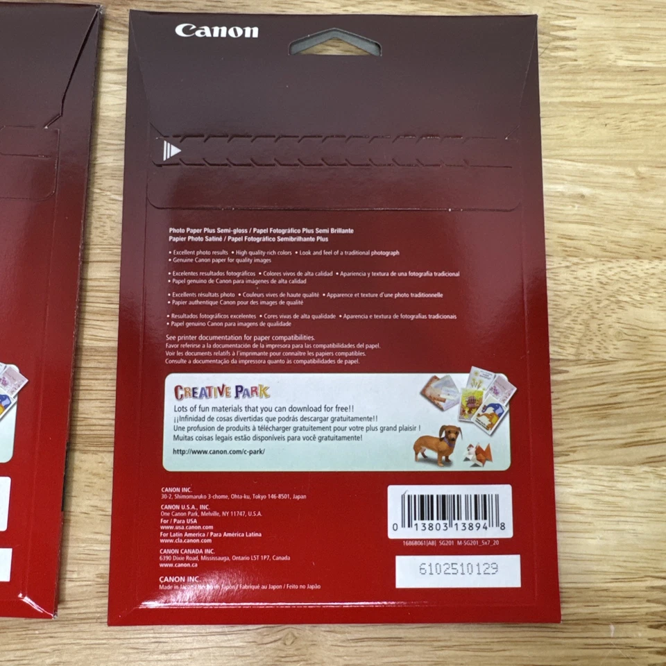 NEW Lot Of 4 Canon Photo Paper Plus Semi-Gloss 5" X 7" 20 Sheets SG-201 260GSM - Image 4 of 4