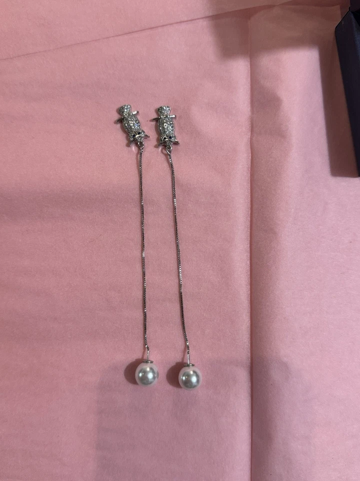 Brincos de pérola de prata esterlina com berloque de passarinho elegante exclusivo - Imagem 3 de 3