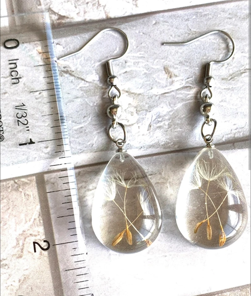 Pendientes colgantes de resina de diente de león real Forever Lucky Charm Foto 2 de 4