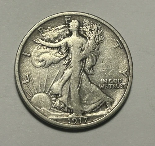 1917 D REVERSE WALKING LIBERTY HALF DOLLAR  VF