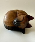 Vintage Hand-Carved Wooden Curled Up Sleeping Kitty Cat, Art Sculpture, Folk Art — photo 1