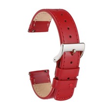 Leather Watch Strap 22mm Quick Release Watch Band Silver Buckle, Dark Red