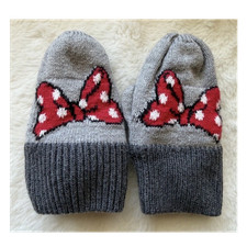 Baby GAP Disney Girls Minnie Mouse Bow Mittens - Gray - Polka Dot - XS/S - GUC