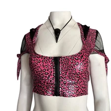 Rare Living Dead Souls Gothic Punk 80s Disco Rave Pink Leopard Crop Top Shirt