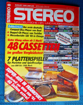 STEREO 8/85, ACCUPHASE P 500, TEST 48 CASSETTEN,DUAL CS 500,CD 40,YAMAHA C/B 2 X