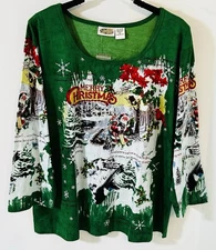 NWOT Collection Etc Women’s XL Top Merry Christmas Songs Santa Sequins Holiday