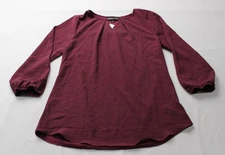 Fortune + Ivy Women's L/S Key Hole Mixed Material Blouse EJ3 Purple Small NWT