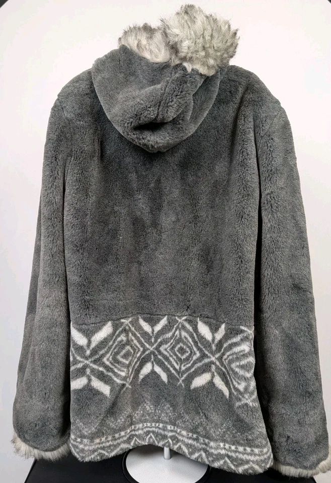 Винтажный Hannah на Mar Lo белый/серый искусственного меха с капюшоном пальто женщин размер XL - Изображение 4 из 4