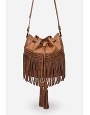 NWT Johnny Was Italian Leather Fringe Bucket Bag in Sienna
