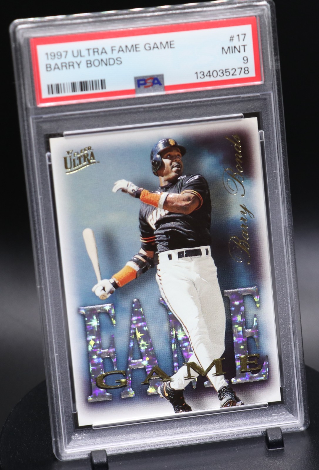 1997 Fleer Ultra #17 Barry Bonds Fame Game Insert Pop 8 PSA 9
