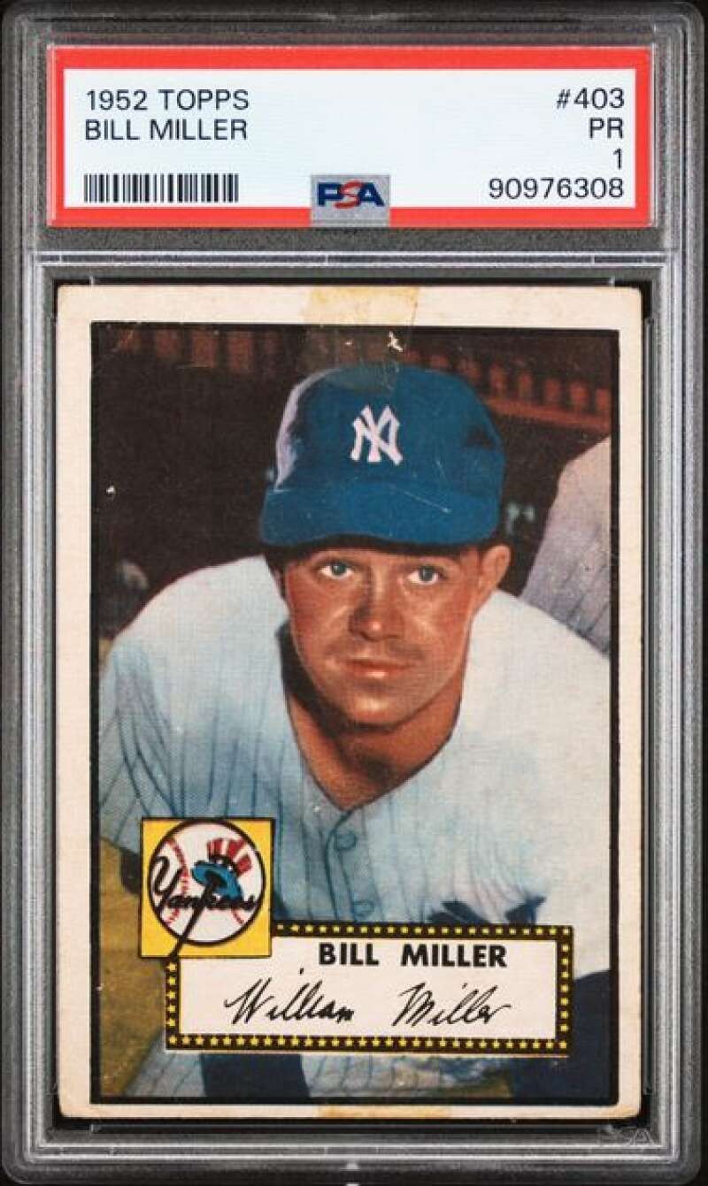 1952 Topps #403 Bill Miller PSA 1 RC Rookie New York Yankees  (6308)
