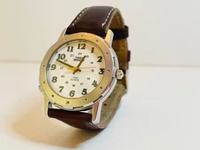 Timex Indiglo Quartz Watch CR 1025 Brwn Leather Band New Batt VGUC