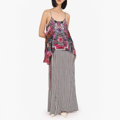 Camilla Woven Wonderland Maxi Dress Size M Embellished Silk Top Overlay Resort