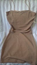 Love Tree Beige Glitter Bodycon Mini Dress Sleeveless Strappy Size M