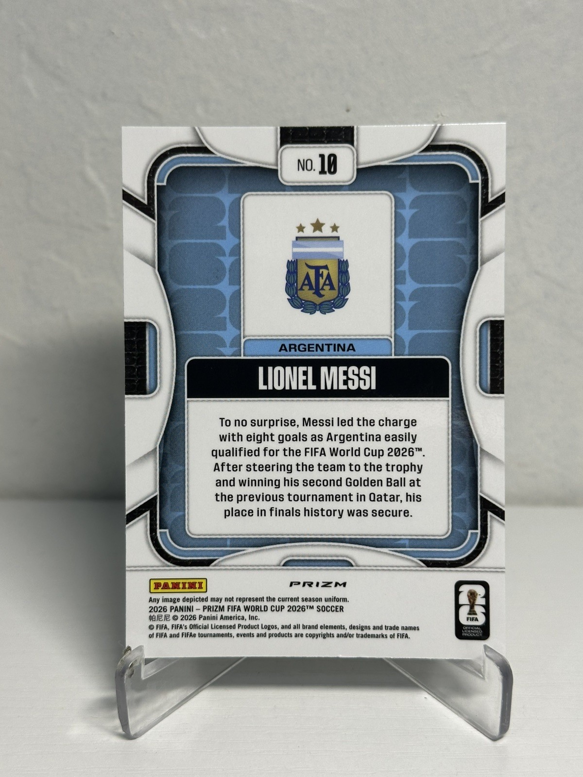 Lionel Messi 2026 Panini Prizm FIFA World Cup Hyper  Silver Prizm #10 Argentina view 2