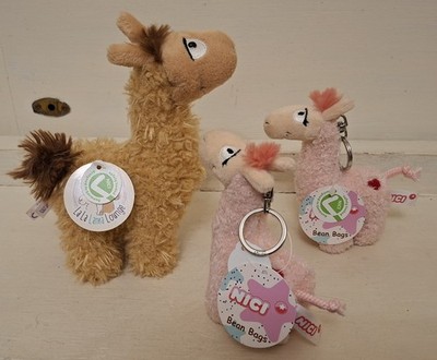 NICI TOYS GERMANY MUTTER & 2 KINDER LAMA STOFFTIERE MIT ALLEN ETIKETTEN / ETIKETTEN