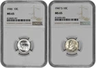 1946 P +  1947 S 10C Silver Roosevelt Dime NGC Graded MS 65 Two Coin Lot