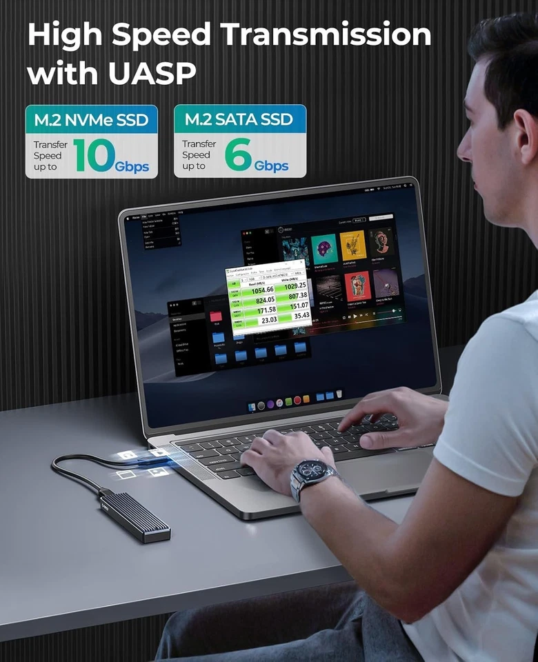 High-Speed M.2 SATA NVMe SSD Enclosure, Supports UASP, 4TB Storage Up to 10Gbps - Image 4 of 4