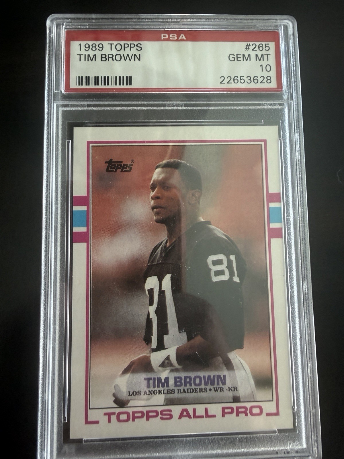 1989 Topps - Tim Brown #265 (RC) PSA 10 GEM MT view 1